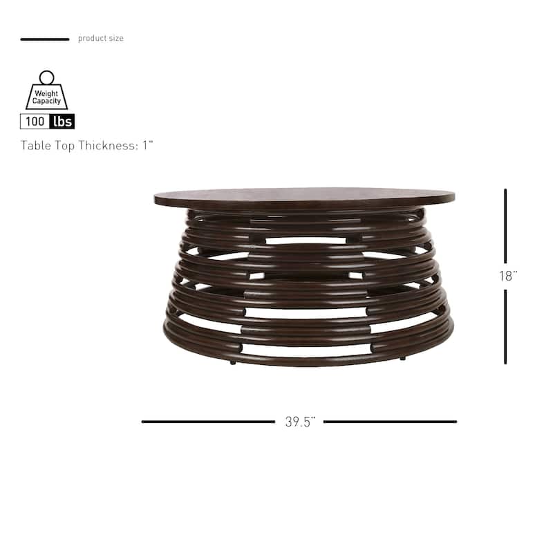 NPD Furniture Zeke Rattan Round Coffee or Side Table with Solid Wood Top