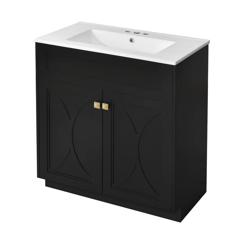 60"Bathroom Vanity with Ceramic Sink Combo, Modern Freestanding Storage Cabinet with Gold Handles, Soft Closing Doors