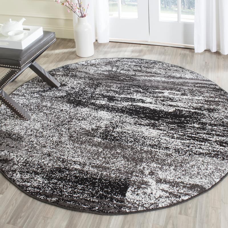 SAFAVIEH Adirondack Brynn Modern Abstract Rug - 8' Round - Silver/Black - Round