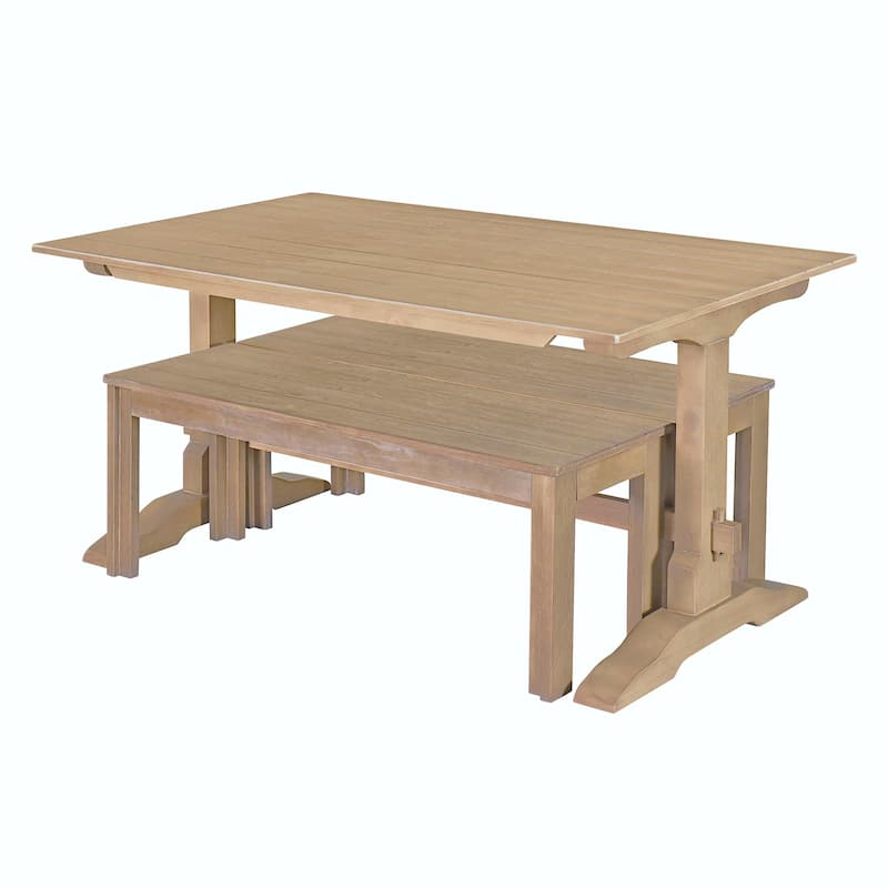 3-Piece Retro Dining Set - Rectangular Trestle Table with 2 Benches