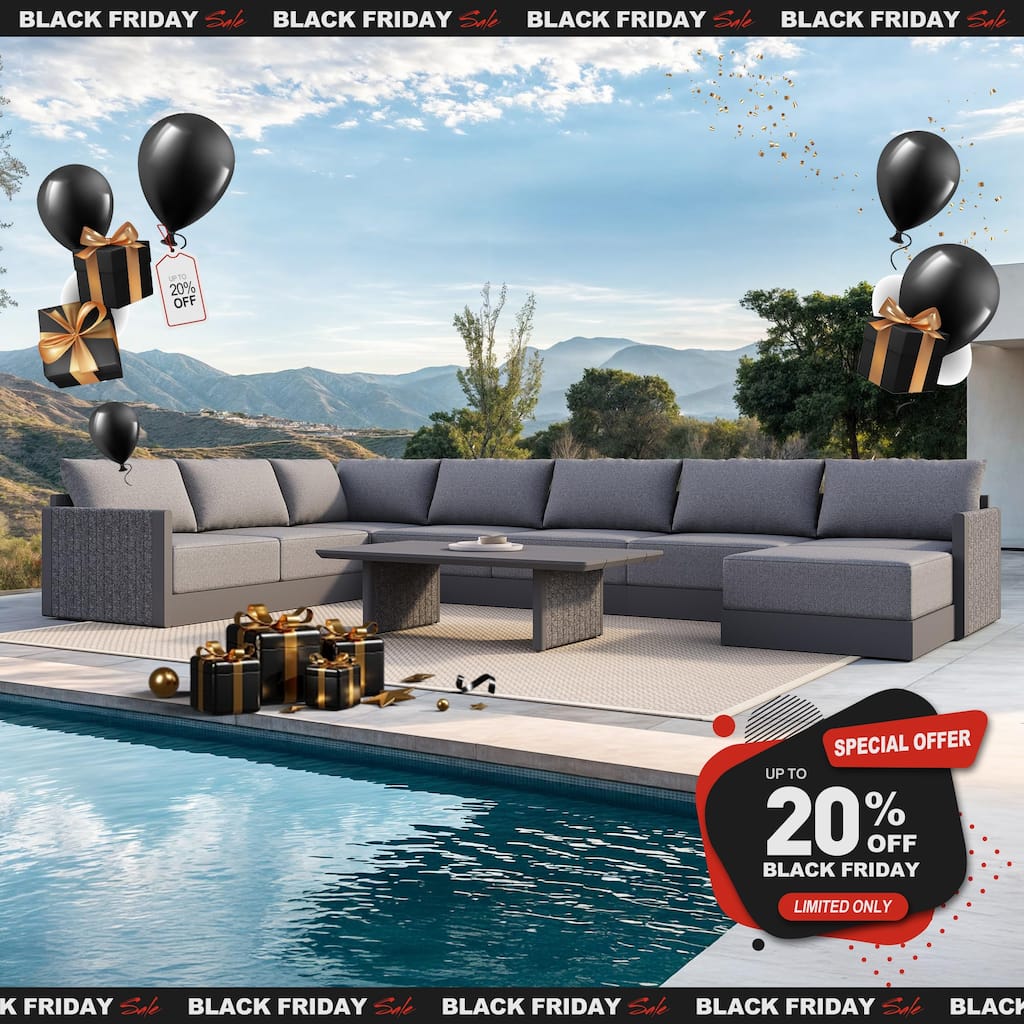 PURPLE LEAF Sanori Patio Conversation Set with Grey Ottoman and Cushion Patio Sofas Sectional Set for Poolside Graden