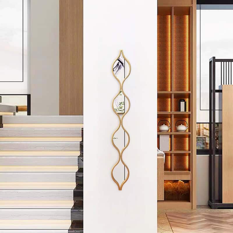 Modern Gold Metal Teardrop Mirror Boho Wall Decor, 37.875" H x 5.125" W