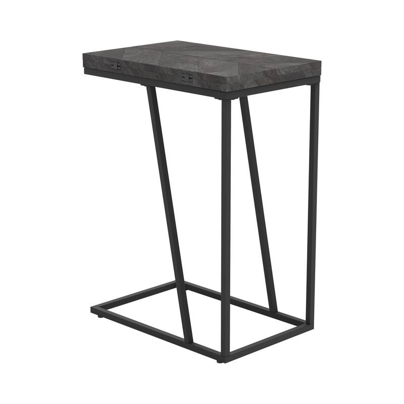 18 in. Gray and Black Rectangle Wood End Table, Sturdy Build End Side Table for Living Rooms