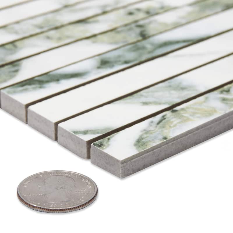 Merola Tile Touche Brick Stacked Jade 11-3/4" x 11-3/4" Porcelain Mosaic Floor and Wall Tile - (1 Tile)