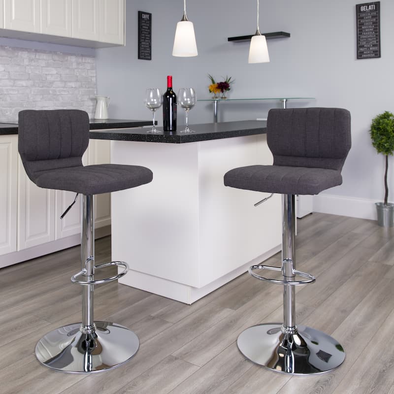 Vinyl Adjustable Barstool with Vertical Stitch Back (Set of 2)