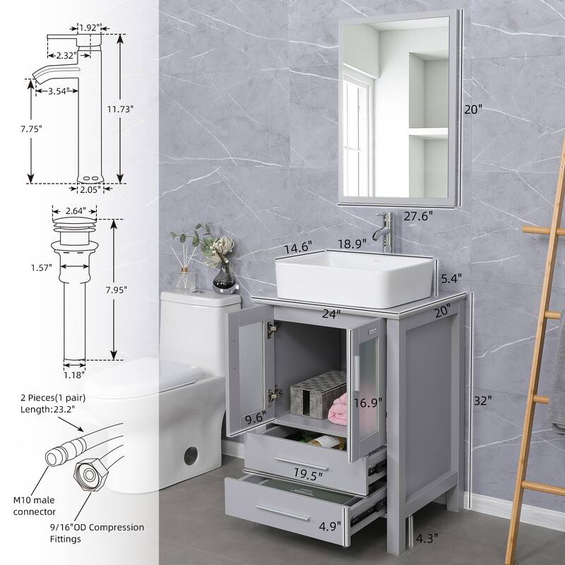 48" Bathroom Vanity Set Vessel Sink Mirror Faucet W/ Small Cabinet Combo