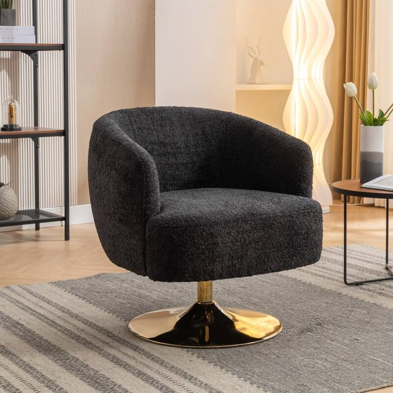 Modern Chenille Fabric Accent Swivel Chair with Gold Metal Round Base