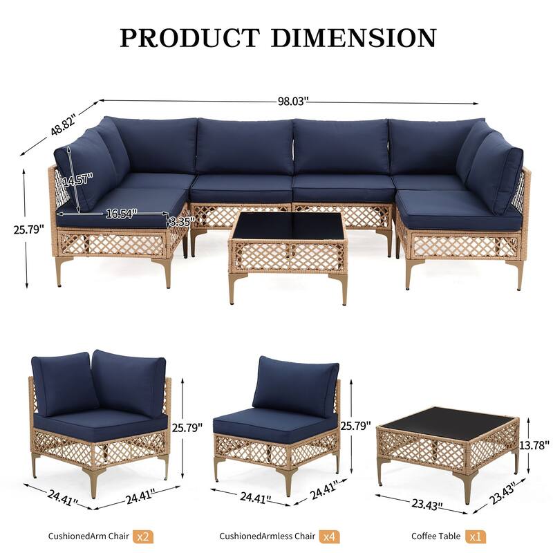 7 Pieces Outdoor Conversation Sets Patio Sectional Furniture Set--Clearance
