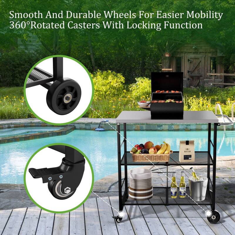 VEIKOUS Outdoor Patio Grilling Backyard BBQ Grill Cart with Stainless Steel Top