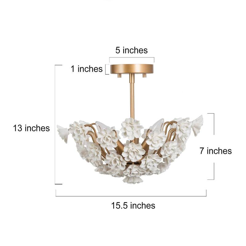 Cotia Mid-century Modern French Country Semi-flush Mount 3-light Ceramic Flowers Bowl Ceiling Light for Dining Room - 15.5 in