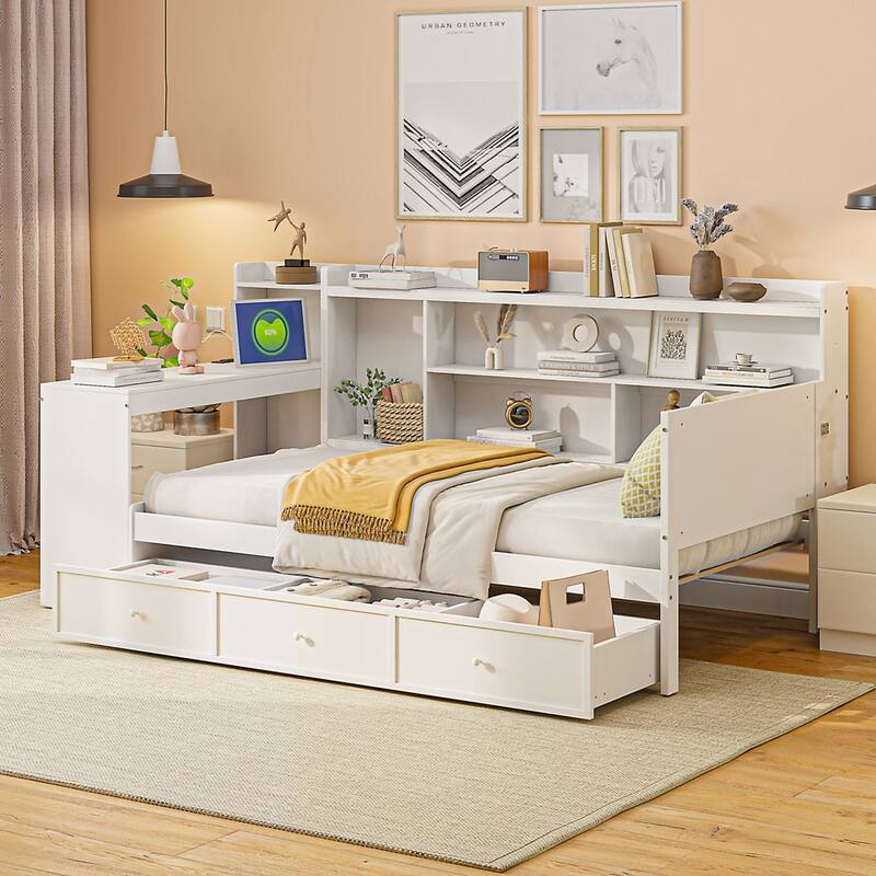 Wooden Daybed With 3 Drawers and USB Ports