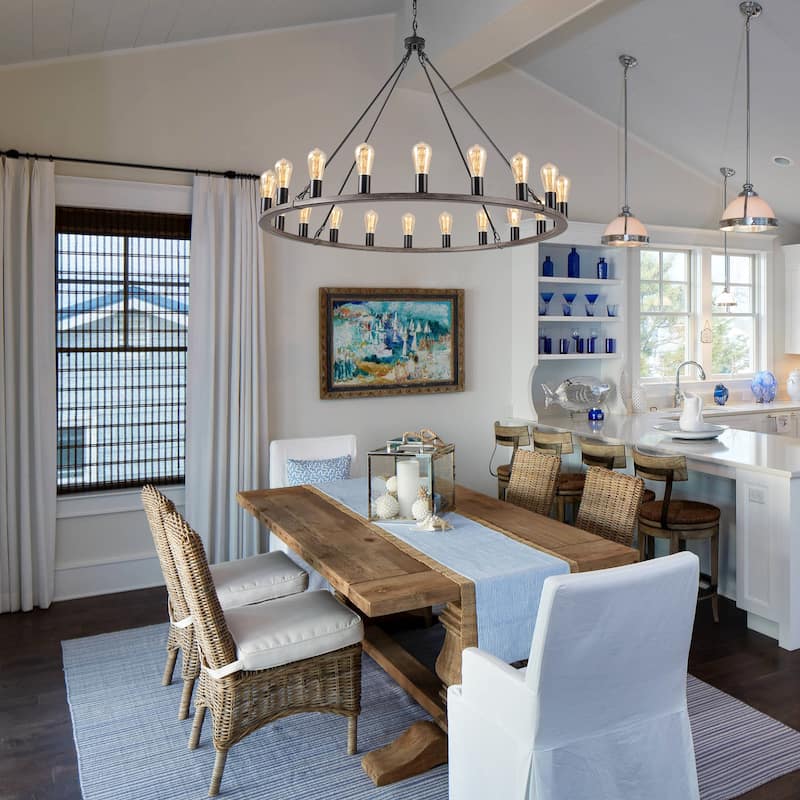 20-Light Round Rustic Wagon Wheel Chandelier, Farmhouse Chandelier, Dining Room Living Room Bedroom Kitchen Light Fixture