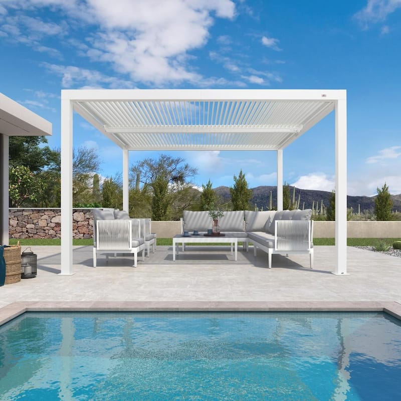 PURPLE LEAF White Louvered Pergola Accessories Roller Blinds, Strip Light and Shutter Wall(Pergola Not Included) - 12' x 12' - Pergola Only