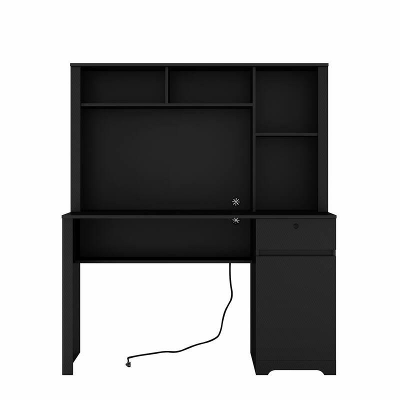 51.2-Inch Computer Desk Executive Desk with Charging Station, Lockable Drawer and Bookshelf for Home Office