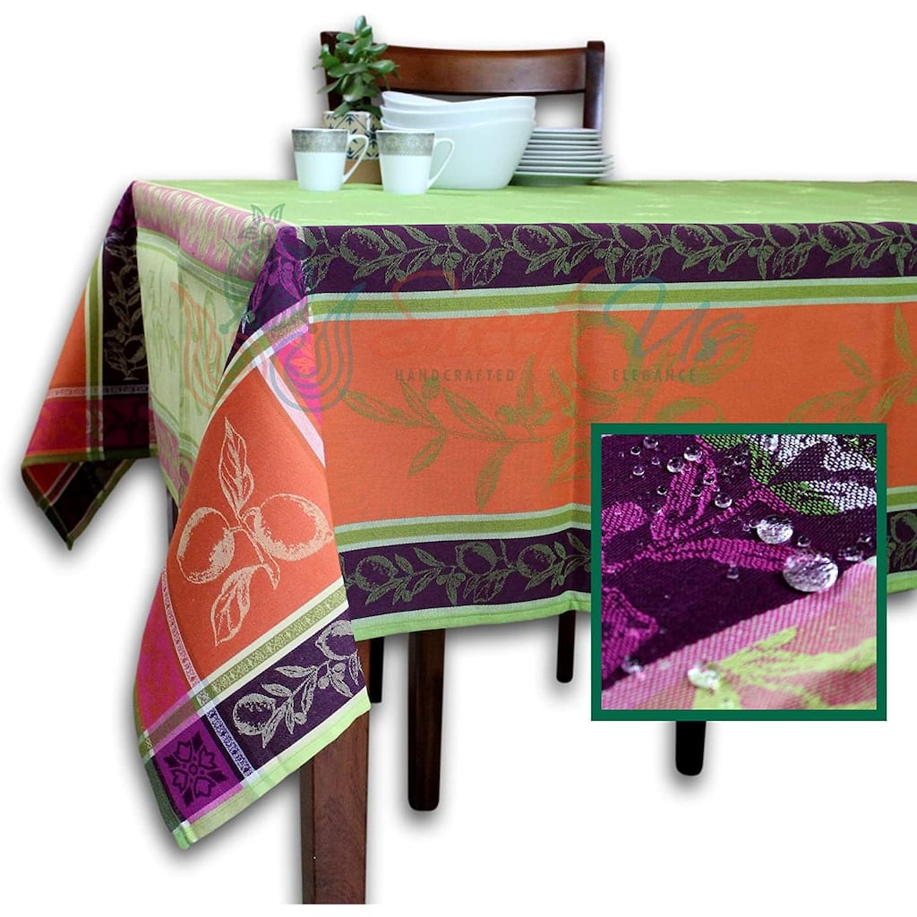 Wipeable Spill Resistant French Citron Cotton Jacquard Tablecloth