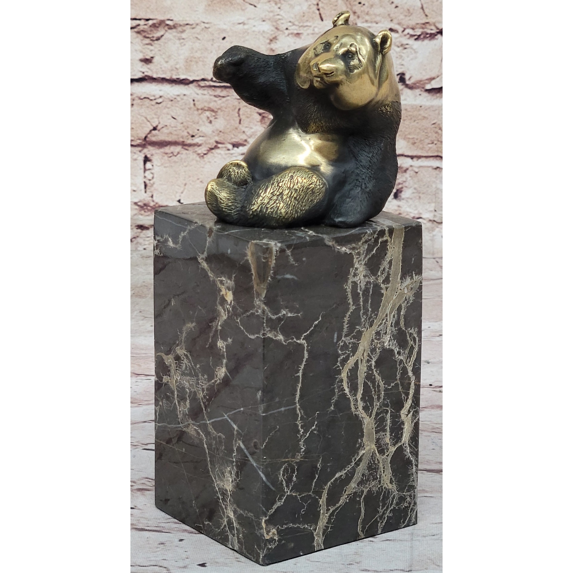 Real Bronze Panda Bear Bronze Figurine Sculpture On Marble Base By Milo