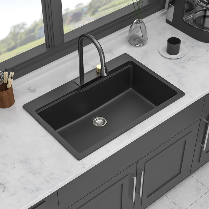 33" Drop-In Single Bowl Quartz Kitchen Sink with Pull-Out Faucet - 33'' x 22'' x 10''