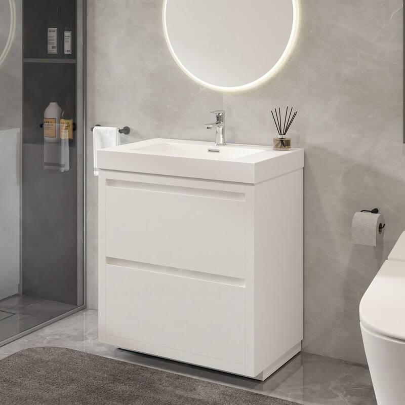 Vanity Art 36-Inch Single Sink Floor-Standing Wall Mounted Bathroom Vanity Set White Stone Top Glossy Finish
