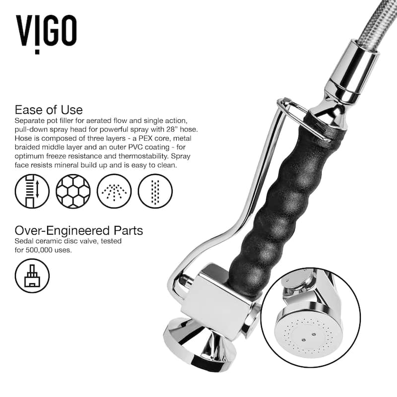 VIGO Zurich 27" H Single Handle Pull-Down Sprayer Kitchen Faucet