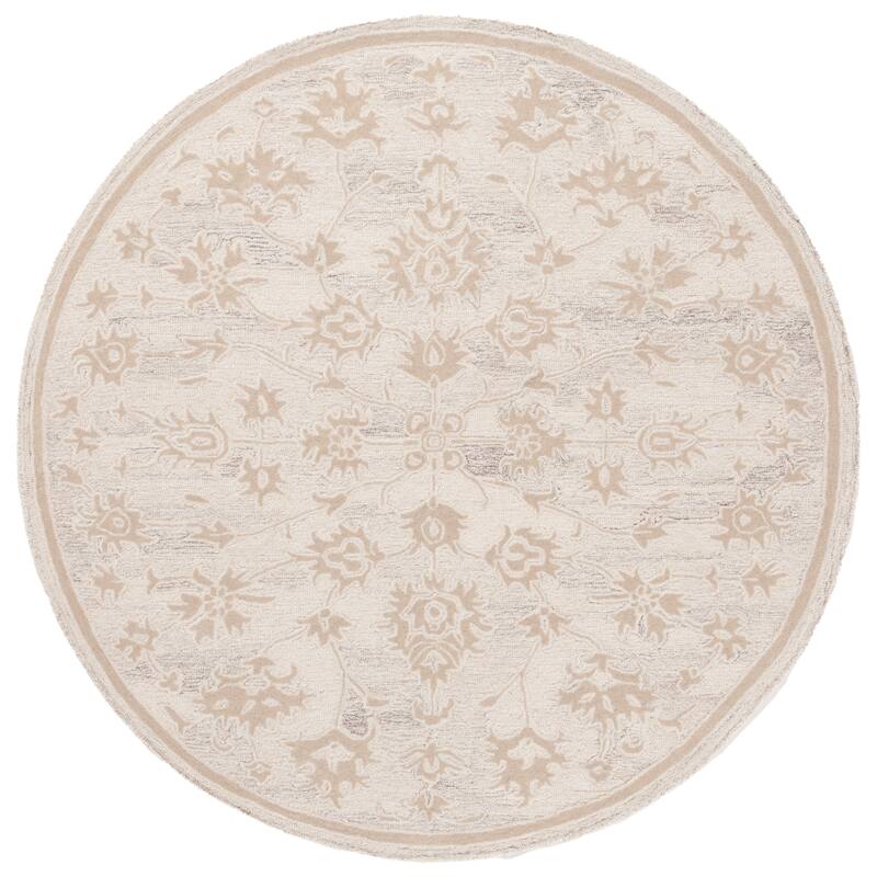 SAFAVIEH Handmade Ebony Telsa Modern & Contemporary Wool Rug - 6' Round - Ivory/Beige