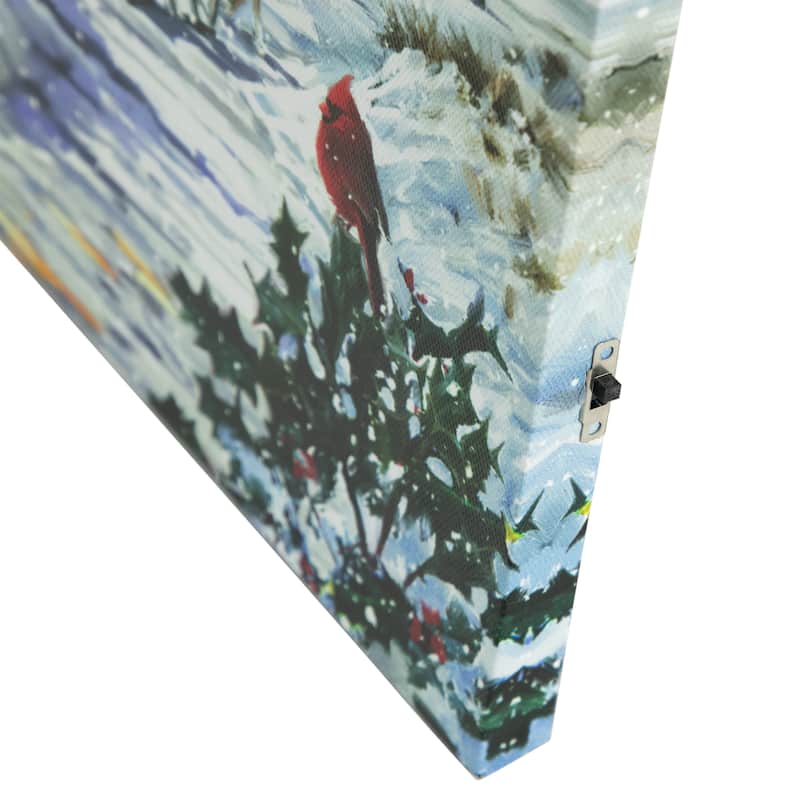 LED Lighted Fiber Optic Snowy Christmas Village Canvas Wall Art 11.75" x 15.75"