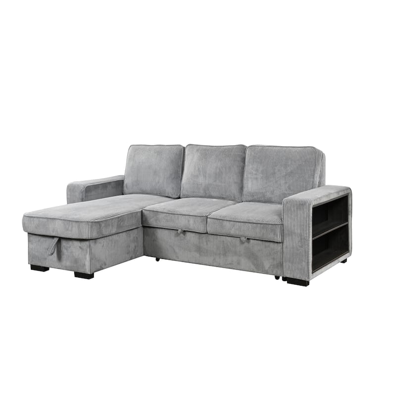 L-Shaped Sectional Convertible Sleeper Sofa Bed with Storage, USB Port & Cup Holder - Light Gray