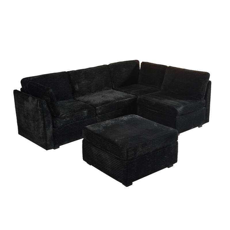 HOOOWOOO Modular Plush Corduroy Sofa Couch with Ottoman for Living Room