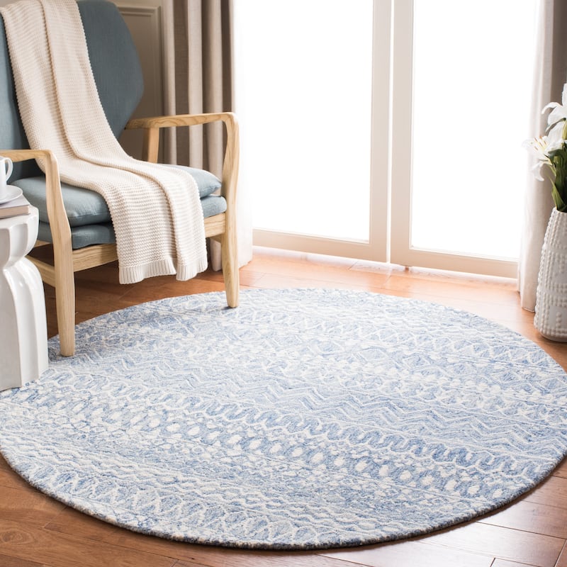 SAFAVIEH, Handmade Micro-Loop Fedosia Wool Rug - 3' Round - Blue/Ivory