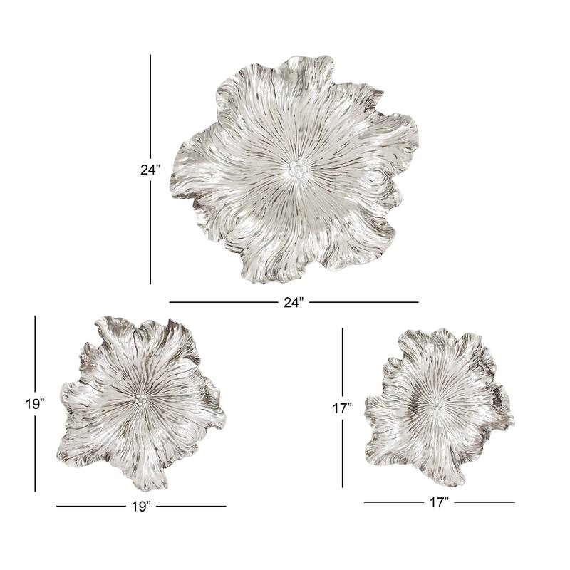 Silver Polystone 3D Floral Home Wall Decor (Set of 3)