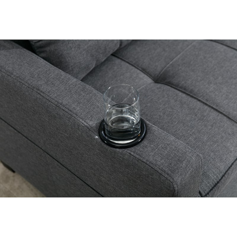 Wear-resistant Linen Fabric Futon Sofa Chair with Arms and USB Ports