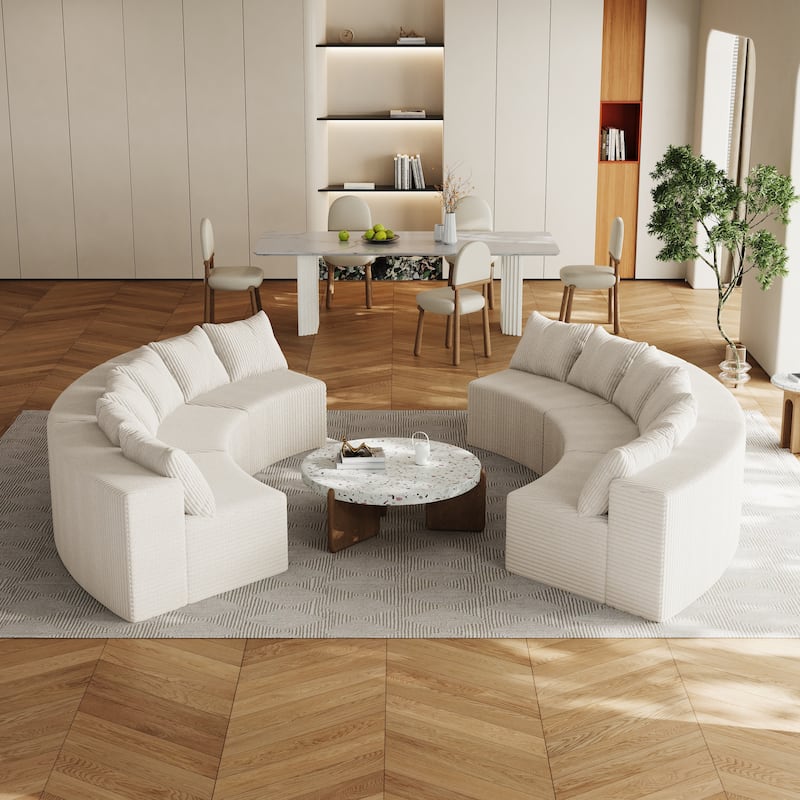 Oversized Curved Sectional Sofa Semi Circula Modular Couch Corduroy Upholstered Single Sofa Set of 6 - Free Collocation - Beige