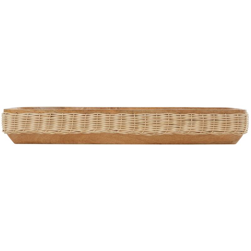 Mango Wood Handmade Nesting Tray with Hand Sewn and Woven Seagrass Accents - Black or Brown