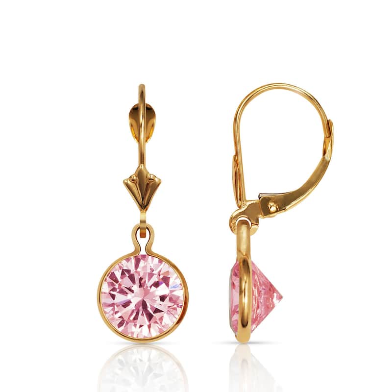 Curata Solid 14k Yellow Gold Birthstone Large Round Cubic Zirconia Bezel Dangle Leverback Earrings (8mm x 26mm)