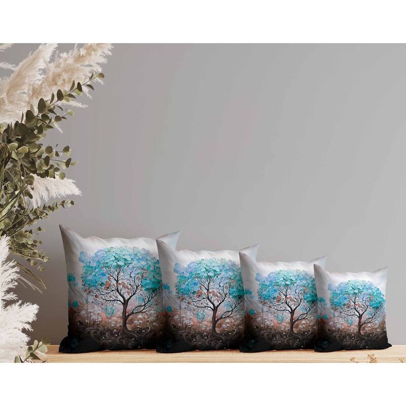 Beautiful Tree of Life Indoor/Outdoor Reversible Throw Pillow Blue and Brown