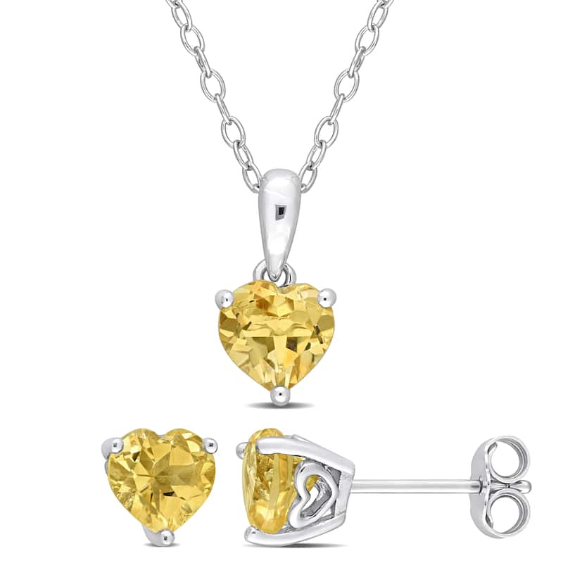 Miadora 2 1/6ct TGW Heart-Shape Citrine Set of Necklace and Earrings in Sterling Silver