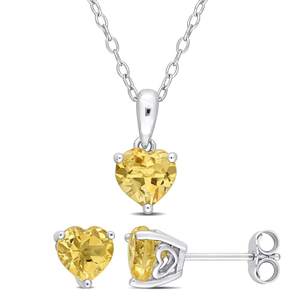 Miadora 2 1/6ct TGW Heart-Shape Citrine Set of Necklace and Earrings in Sterling Silver