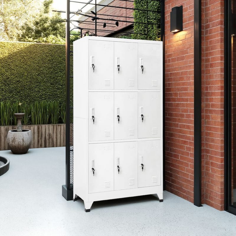 Rim Locker Cabinet, 9 Storage Compartments, Gray Steel Metal, 71 Inch