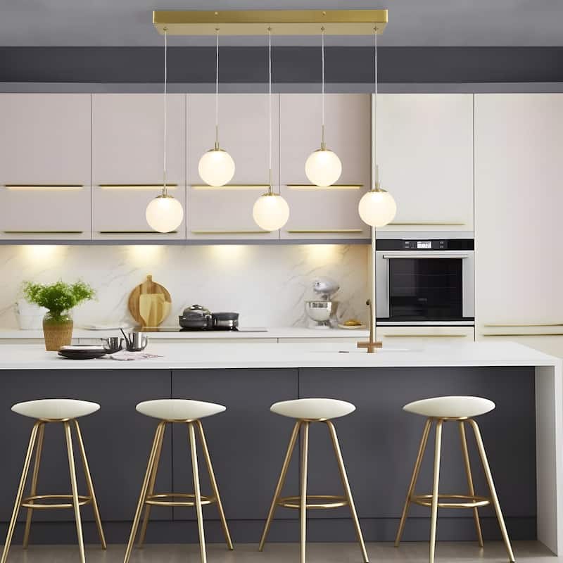 Icey Mid-Century Modern Gold LED Chandelier 31.5" 5-Light Linear Island Lights for Dining Room - 31.5" L x 4.7" W x 8" H