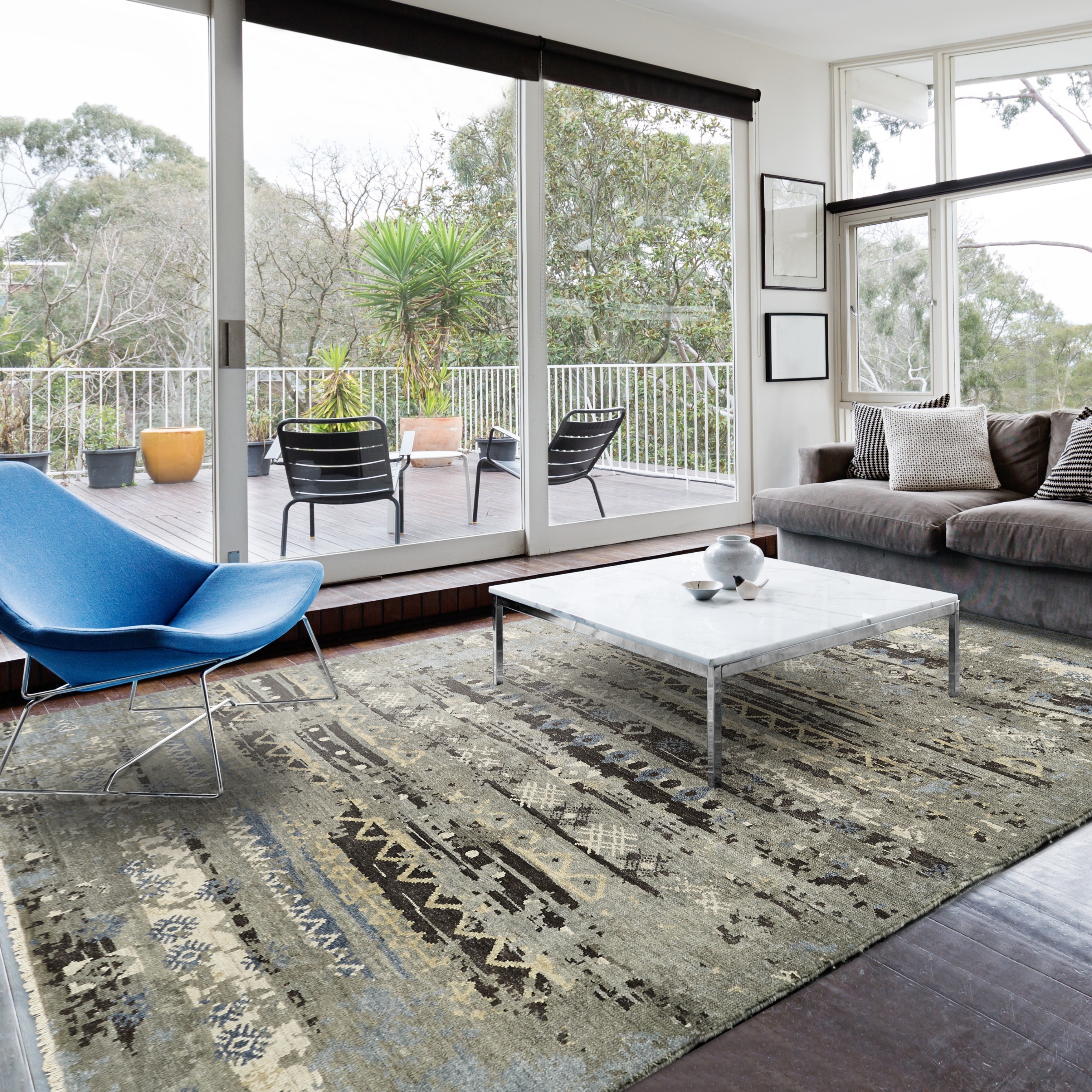 Transitional Multi-Colored Hand-Knotted 100% WOOL Area Rug