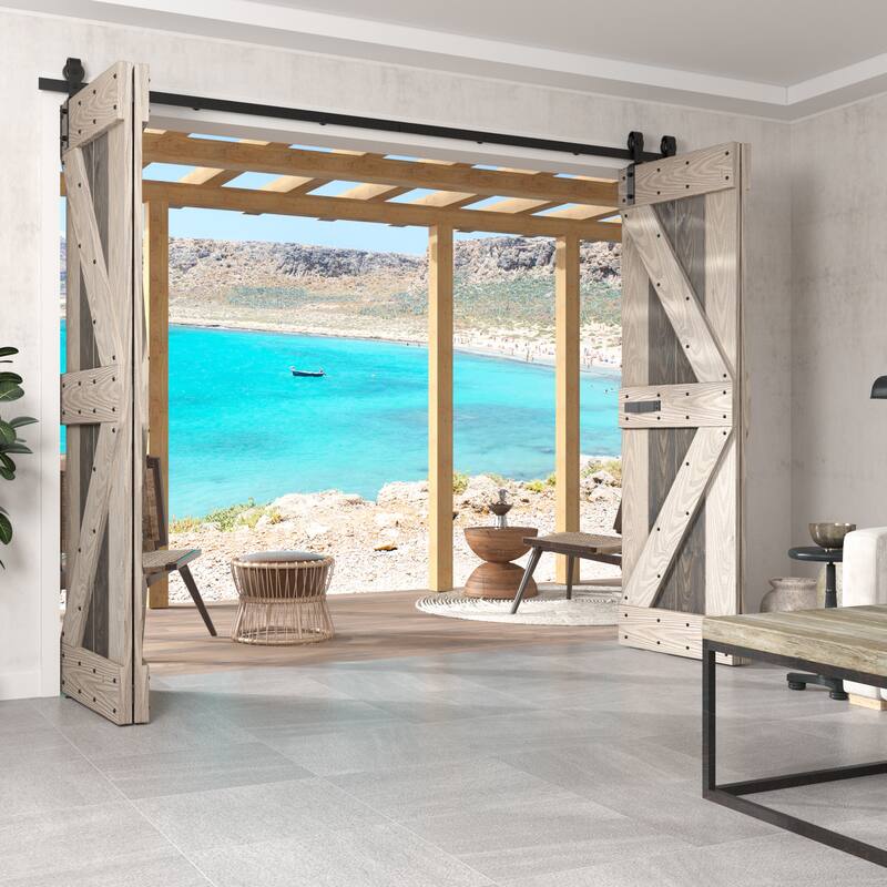 Coast Sequoia 30in./36in./48in./60in./72in. x 84in. Embossing Pine Wood Bi-Fold Barn Door With Sliding Hardware Kit