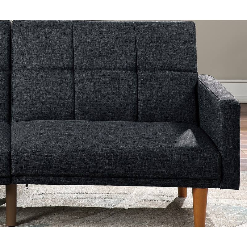 Transitional Fabric Adjustable Loveseat Couch, Convertible Sofa Bed with Tufted Cushion Back & Square Arms
