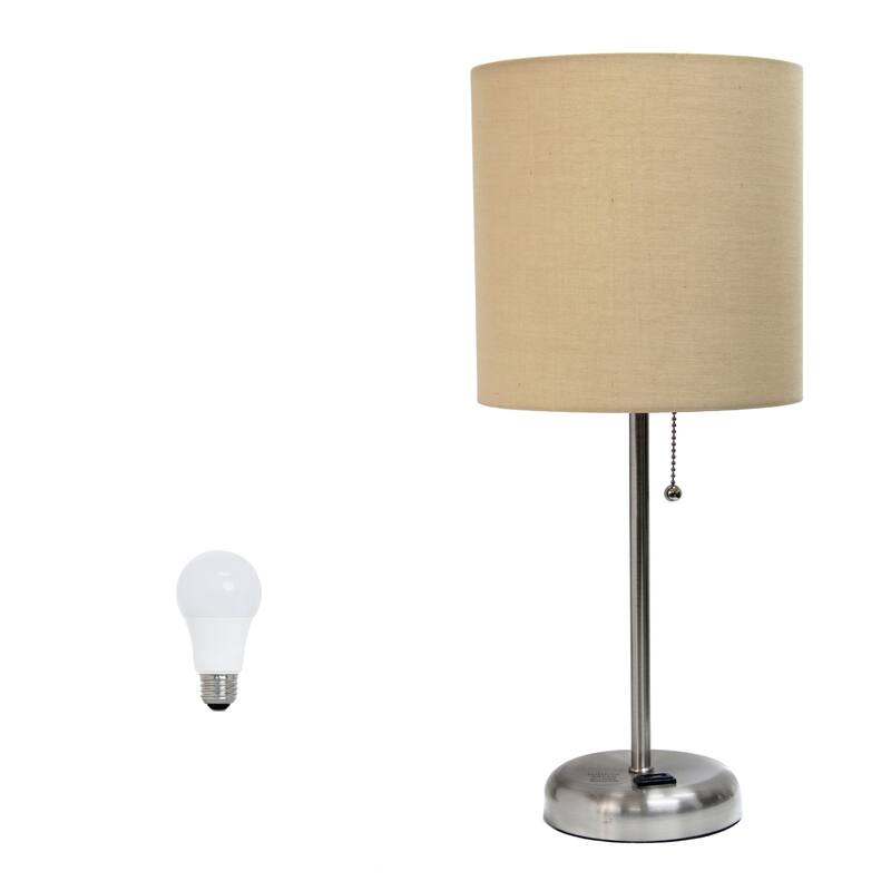 Stick Table Lamps with Drum Shade - 19.5" - Silver and Tan