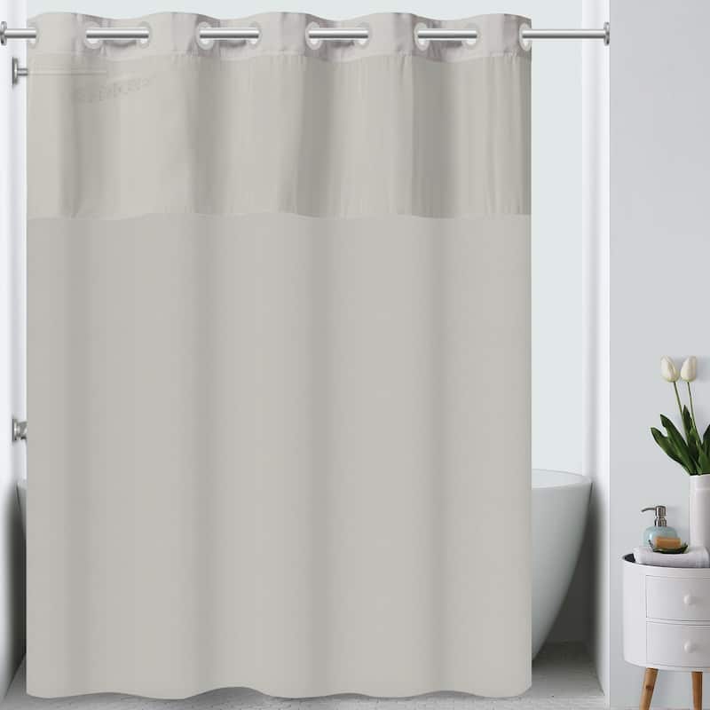 Hookless Plainweave 3-in-1 Shower Curtain with Sheer Top Window, Flex-on Rings & PEVA Liner - Clay