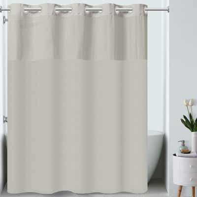 Hookless Plainweave 3-in-1 Shower Curtain with Sheer Top Window, Flex-on Rings & PEVA Liner