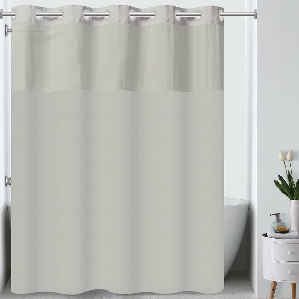 Hookless Plainweave 3-in-1 Shower Curtain with Sheer Top Window, Flex-on Rings & PEVA Liner