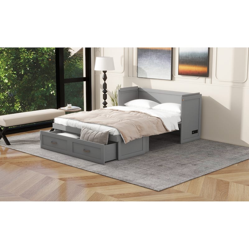 Space-Saving Full Murphy Bed with Dual USB Ports and Metal Handles