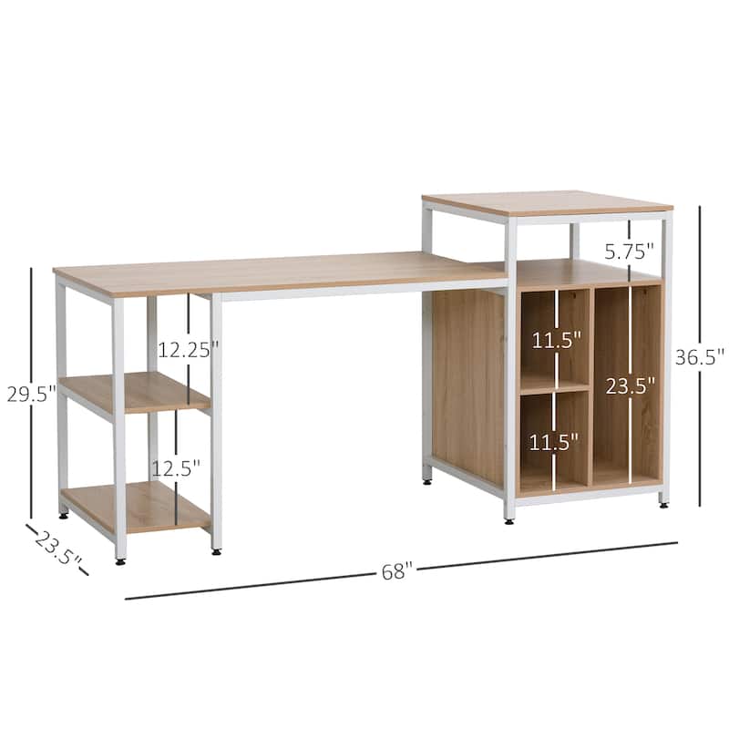 HOMCOM 68 Inch Office Table Computer Desk Workstation Bookshelf with CPU Stand, Spacious Storage Shelves & Chic