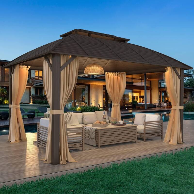 Pro Series Outdoor Hardtop Gazebo, 4.73” Extra-Thick Aluminum Columns, Galvanized Steel Roof | Premium Curtains & Netting