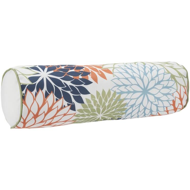 6" X 20" Orange Green and Blue Bolster Floral Indoor Outdoor Throw Pillow - 6" x 20"