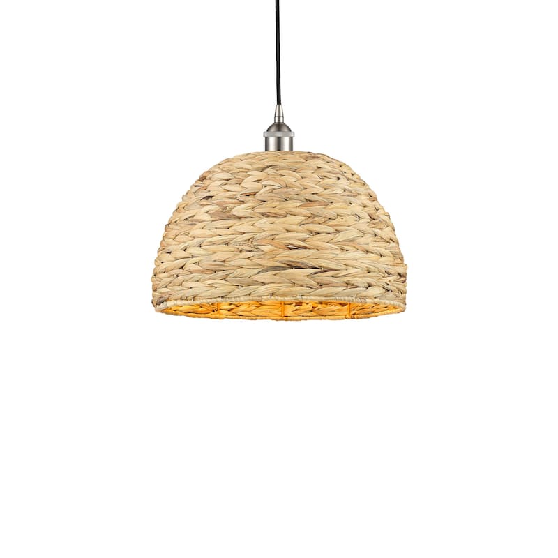 Innovations Lighting 616-1P-13-16 Woven Rattan Pendant Woven Rattan - Brushed Satin Nickel / Natural